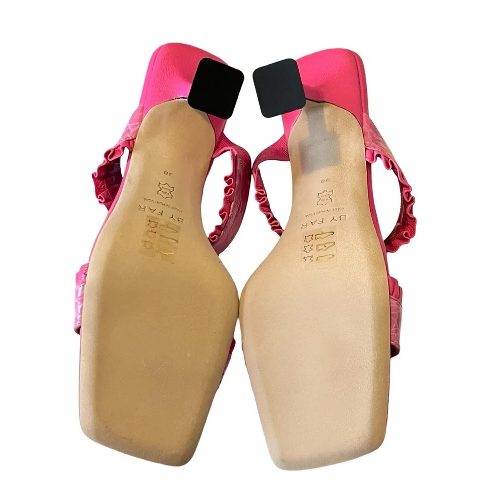 By‎ Far Sandals Pina Ruffled Croc-effect Leather Mules Sz 38 - Picture 7 of 10